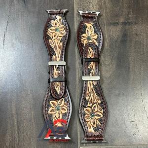 Correas de Reloj de Cuero Vacuno Floral Hechas a Mano por Diseñadores de Lujo, Correa de Repuesto de Cuero Repujado de Moda para Reloj Inteligente - Product Image 1