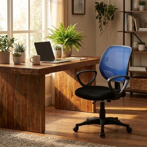 Bleu/noir moderne chaise de bureau ergonomique réglable appui-tête chaise de personnel pivotant Aluminiumpu maille contreplaqué mousse tissu plastique - Product Image 4