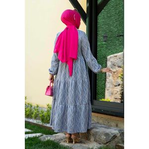 Vestido hiyab estampado floral azul con mangas largas - Product Image 1
