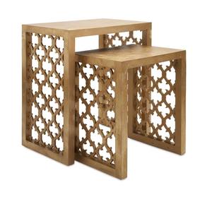 Juego de mesa de centro anidada de granja moderna, diseño rectangular tallado, acabado de madera Natural para la hora del té, muebles de sala de estar para el hogar - Product Image 1