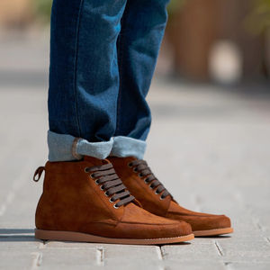 Vente en gros de chaussures de mode formelles de haute qualité pour hommes en cuir véritable décontractées Moc Toe marron bottes en daim partenariats OEM Look élégant - Product Image 4