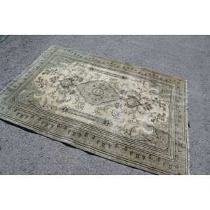 Alfombra turca Vintage verde Beige clásica 4,9X7 pies área grande lana látex respaldo Patchwork para pasillo dormitorio alfombra de noche - Product Image 2