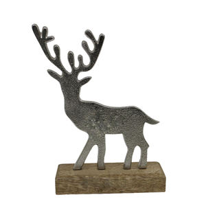 Nouveau renne décoratif avec base en bois aluminium et bois nickel brut et décoration de bureau de couleur naturelle - Product Image 1
