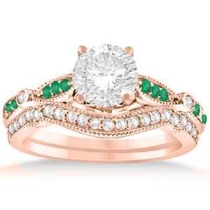 Conjunto de Joyería Nupcial Vintage Marquise & Dot Esmeralda en Oro Rosa de 14k con Perla de Agua Dulce y Circonita de 0.29ct - Product Image 5
