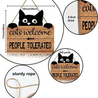 Delarchi Adorable Panneau en bois fait main sur le thème des animaux, motif chat mignon, à suspendre à la porte ou à la maison, pour les amoureux des chats, avec corde, décoration intérieure