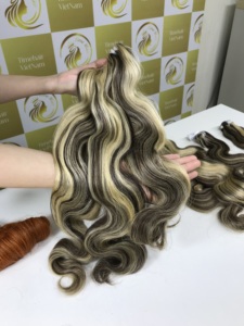 Autumn <b>Sale</b> 22'' Inches Double Body Wave Raw Human Hair Extensions High Quality HD Weft Hair Bundles Hot Selling <b>Piano</b> Color - Product Image 5