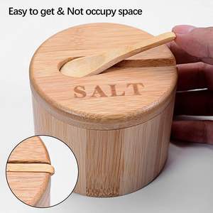 2pcs <b>Bamboo</b> Salt and Pepper Bowls Cellar with Magnetic Swivel Lid <b>Containers</b> Serving Spoons Box Engraved for Salt Pepper - Product Image 6