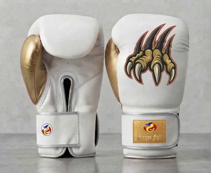 Guantes de Boxeo DF-BGAwy2 de 16 oz con Cierre de Velcro, Blancos/Dorados, de Cuero Transpirable, para Sparring, MMA, Kickboxing, Artes Marciales, Entrenamiento, para Adultos - Product Image 1