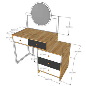 Minimalist Wood & Rubber <b>Makeup</b> <b>Vanity</b> with Round Mirror-SFBTD001 - Product Image 4