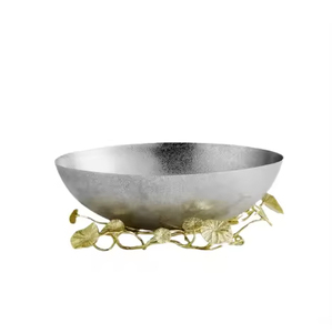 Bol de service en métal royal de qualité luxueuse avec support à fleurs bol de service au look premium dernier arrivage couleur noir et or - Product Image 2