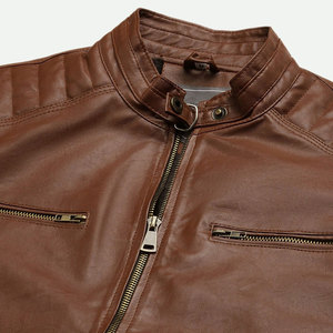 Vente en gros de vestes en cuir à fermeture éclair dernier cri pour homme Vêtements d'extérieur Veste en cuir véritable imperméable de style urbain - Product Image 5