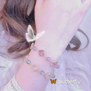 Luxurious New Natural Gray Moonstone Amethyst Four-Leaf Clover <b>Bracelet</b> Fine <b>Beaded</b> Jewelry Gift for Girlfriends - Product Image 1