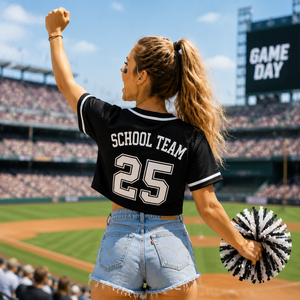 SCHOOL TEAM Women Baseball Jersey Cropped Fit Short Sleeve Black White Blank basedall Jersey Print Game Day Uniform Summer - Product Image 3
