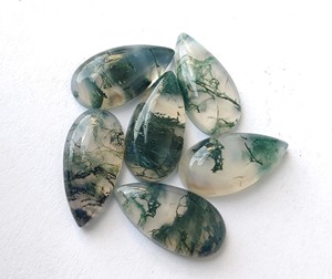 Cabochon d'agate grise naturelle en forme de poire longue dos plat vert disponible dans toutes les tailles-pierres précieuses en vrac - Product Image 4