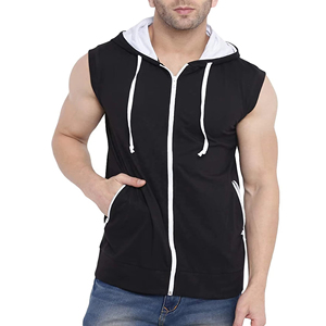 <b>Men's</b> Slim Fit Summer <b>Sleeveless</b> <b>Hoodie</b> Designer Print Zipper Jacket in Solid Color-XS to 3XL - Product Image 1