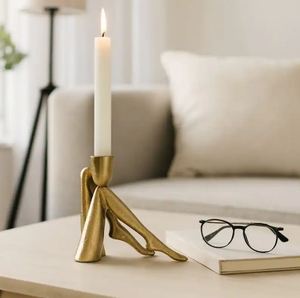 AK <b>Brass</b> Leg Shape Aluminium <b>Candle</b> <b>Holder</b> In <b>Brass</b> Finished Unique Stand For Hotel Decor / Restaurant Decor - Product Image 3