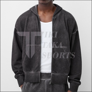Sweat à capuche unisexe personnalisé en molleton bouclette avec fermeture éclair, imprimé numérique, écologique, style vintage délavé à l'acide - Product Image 5
