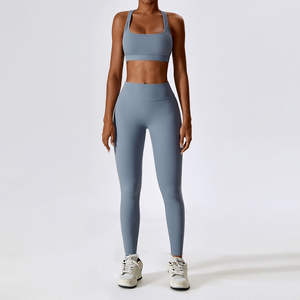 Conjunto de Yoga ligero y transpirable de 2 piezas para mujer, mallas de cintura alta y Sujetador deportivo, Top acolchado para entrenamiento de gimnasia, Fitness, correr - Product Image 6