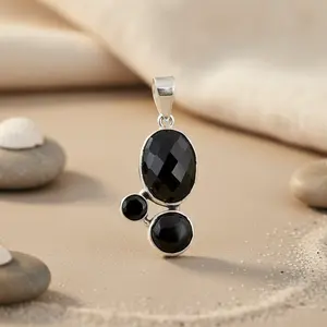 "925 Silver Rose Gold Plated Black Onyx <b>Pendant</b> for Women with <b>Emerald</b> Cut Gemstone and Rhodium Plating" - Product Image 2