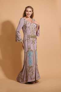 Robe caftan brodée florale marocaine de luxe Longueur cheville en matériau modal décontracté pour les mariages - Product Image 6