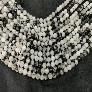 Pierre précieuse 8 mm Perles de pierre précieuse naturelle en rutile noir semi-précieuse agate pour l'artisanat et la sculpture - Product Image 2