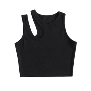 Débardeur court côtelé uni asymétrique à une épaule pour femme, coupe ajustée, style décontracté streetwear d'été, OEM ODM Personnalisé Vente en gros - Product Image 1