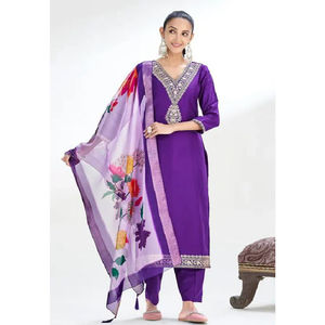 ชุดสวมใส่แบบชนเผ่าของผู้หญิงพรีเมี่ยมชุดเสื้อกางเกงปักลาย Chanderi พร้อมผ้าไหม dupatta Chinon ขนาด S-XXL 42 kurti และ38ด้านล่าง" - Product Image 4