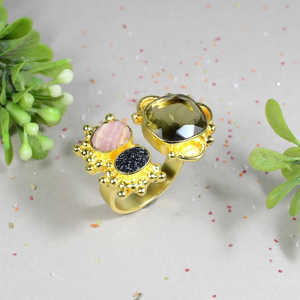 Cadena de cuerpo fino de plata de ley 92,5 con anillo de piedras preciosas múltiples - Product Image 1