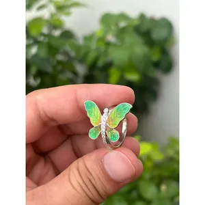 Anillo de Mariposa Esmaltado en Plata 925 Chapado en Oro Rosa, Anillo Ajustable con Incrustaciones de Acero Inoxidable, Anillo Abierto Moderno para Regalo - Product Image 3