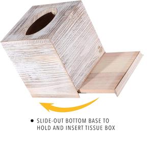 Cubierta de caja de pañuelos Barnwood blanca: Paquete de 2 soportes para caja de pañuelos que incluye panel inferior deslizante elegante cubierta de caja de pañuelos cuadrada - Product Image 5