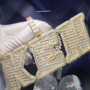 Colgantes y Dijes Personalizados con Nombre Cristiano, Chapados en Oro de 14k y 18k, Certificados por IGI, con Diamantes de Corte Baguette, Estilo Hip Hop, para Hombre y Mujer - Product Image 2