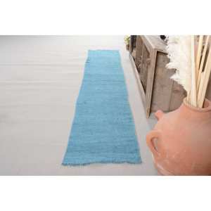 พรมตุรกีโบราณสีฟ้าทันสมัยขนสัตว์1.7x9ฟุตแบบเย็บปะติดปะต่อกันกองยางพาราผ้ากำมะหยี่สำหรับวัยรุ่นที่อยู่อาศัยห้องโถงสี่เหลี่ยมผืนผ้า - Product Image 2