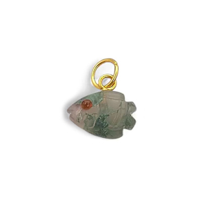 Poisson Sculpture Mousse Agate Pendentif 12x8mm Argent Sterling Plaqué Or Anneau De Saut À La Main Mousse Agate Charmes Indien En Gros Bijoux - Product Image 1