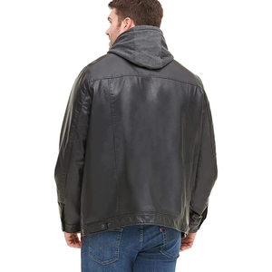 Chaqueta de Cuero PU con Capucha para Hombre, Estilo Motero, Manga Larga, Cierre de Cremallera, Color Sólido, para Otoño - Product Image 1