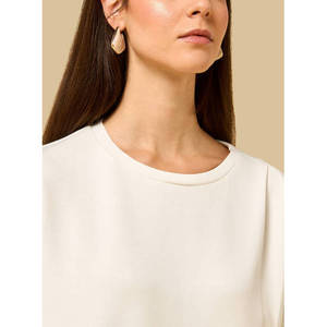 Haut en tricot 95 % coton pour femme, détails froncés, chemise décontractée tendance, douce et extensible, imprimé en relief, manches courtes, OEM, marque privée - Product Image 4