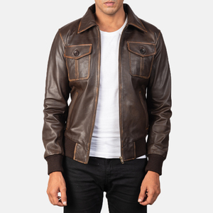 Chaqueta de Motociclista de Cuero de Oveja Negra para Hombre, Estilo Bomber, Personalizada OEM, Original, Invierno, con Bolsillos en el Pecho, Puños y Dobladillo Acanalados - Product Image 2
