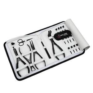Salon <b>Hair</b> Extension Applicator Kit with Tape-In Plier Bead Curved <b>Crimper</b> Remover Tool Microbead Loop Hook & <b>Hair</b> Velcro - Product Image 1