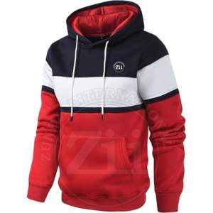 Sweat à capuche bicolore en coton, pull décontracté avec capuche brodée, couleur unie contrastée, style à capuche - Product Image 2