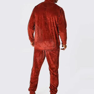 Two Piece Winter Streetwear Velvet Tracksuit Set with <b>Hooded</b> <b>Zip</b> Jacket and Solid Jogger Pants for Casual Wear - Product Image 5