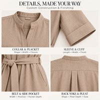 Robe chemise mi-longue en lin tissé personnalisée pour l'été, respirante, lavable, faible MOQ, OEM, couleur unie, décontractée pour femme, vente en gros