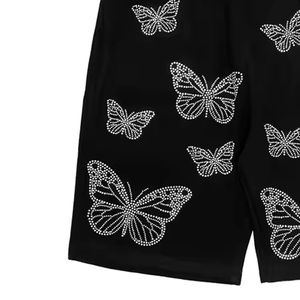 กางเกงขาสั้นแฟชั่นผ้าฝ้าย100% แนวสตรีทสูงประดับด้วยพลอยเทียมสีทึบทันสมัยมีบริการ OEM ระบายอากาศได้ดี - Product Image 4