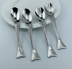 Cubiertos de acero inoxidable con mango en forma de pez con acabado plateado, cucharas metálicas, tenedores, hogar, hotel, restaurante, servicio de catering - Product Image 1