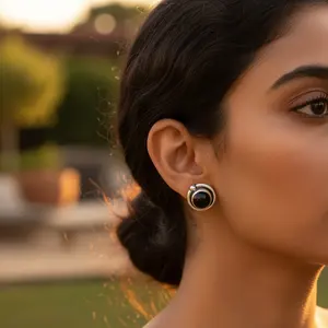 Boucles d'oreilles en argent 925 avec pierre précieuse en onyx noir, bijoux de mode pour femmes - Product Image 3