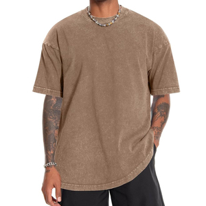 Look en détresse coton lourd délavé à l'acide T-shirts pour hommes coupe ample style de rue à la mode pour les commandes en gros - Product Image 1