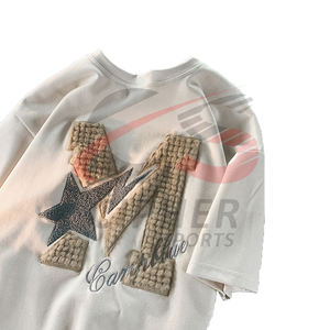 Diseño personalizado ropa bajo Moq Chenille bordado Logo Oversized Hip Hop bordado Puff impresión Camisetas cuello redondo - Product Image 3