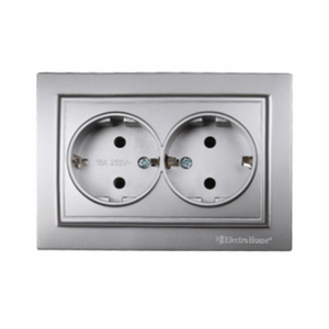 Toma de corriente eléctrica de doble pared de piedra plateada IP22 de 16A 220V con conexión a tierra, toma empotrada estándar de cobre y plástico ABS para UE y Reino Unido - Product Image 1