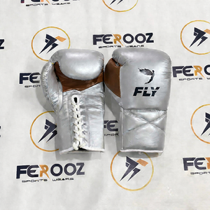 Gants de boxe en cuir de vache véritable bleu marine/argentés personnalisés en gros, gants de MMA et de Muay Thai sur mesure - Product Image 2