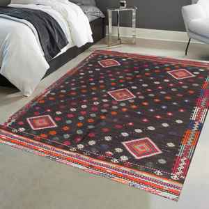 Tapis imprimé à motifs vintage : épais, bohème, décor kilim turc, avec poils doux - Product Image 4