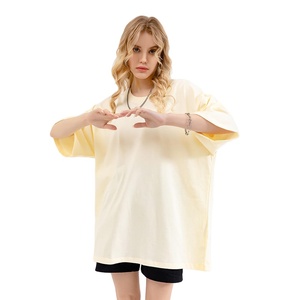 Camiseta Extra Grande Personalizable para Mujer, 100% Algodón, Hombros Caídos, Transpirable, Ajuste Holgado, Estilo Casual, con Letras, para Verano - Product Image 1