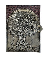 Antiguo Vintage 100 páginas diario cuaderno árbol vida en relieve cubierta de cuero papel encuadernado sombras hilo Deckle borde-regalo hecho a mano
